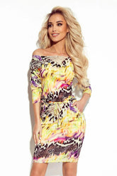 Numoco sporty daydress with 3/4 sleeves and pockets, made of fabric in a colorful leopard pattern  Adomoo